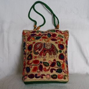 Red and Green Embroidered Shoulder Bag